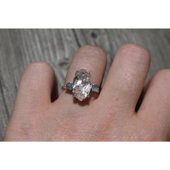 Raw Sapphire Engagement Ring Rough Diamond Wedding Band Unique Graduation - Picture 6 of 6